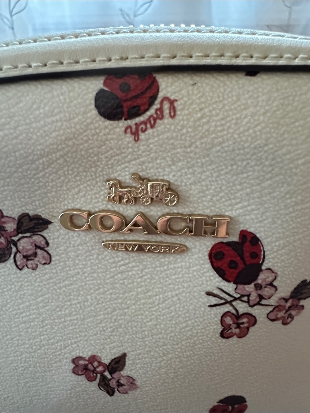 Coach Cream Floral & Ladybug Leather Crossbody - Picture 3 of 11